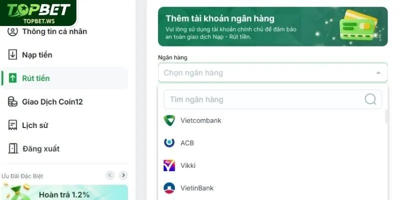 Rút tiền Topbet