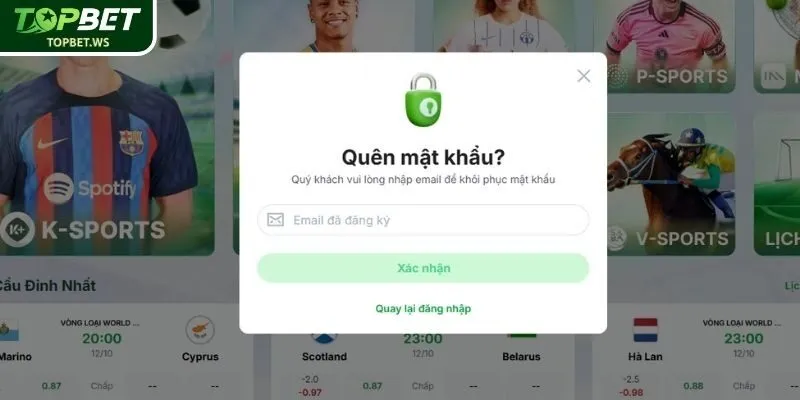 Lấy lại mật khẩu Topbet
